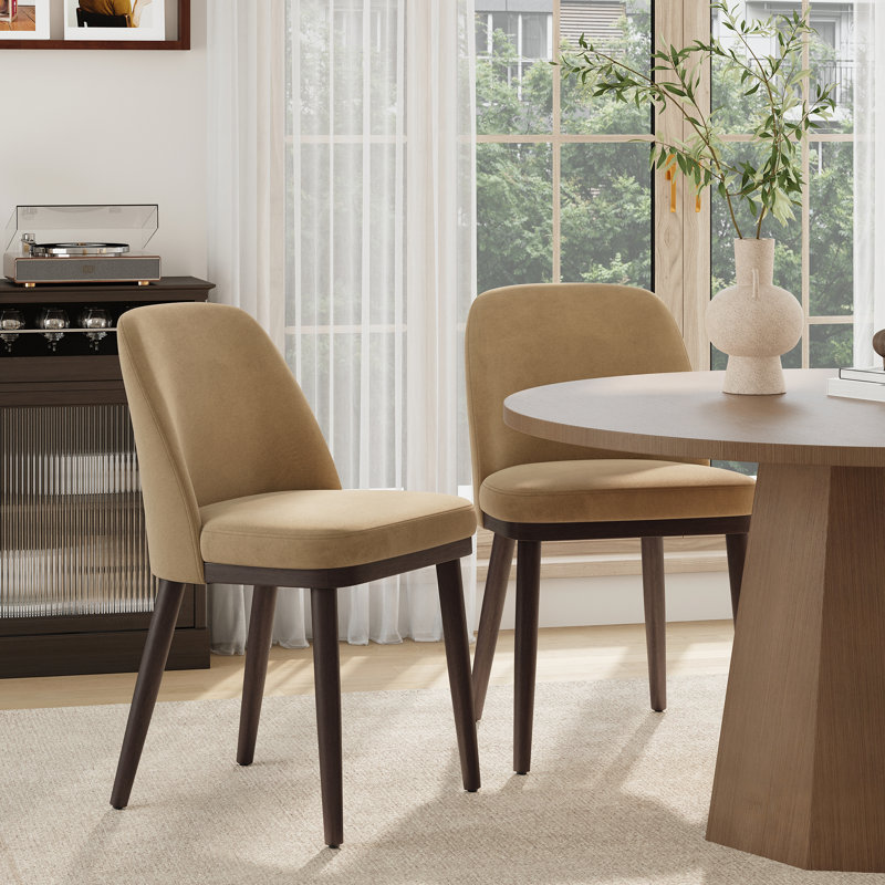 Chaise rembourrée en bois massif avec tissu doux, Brun