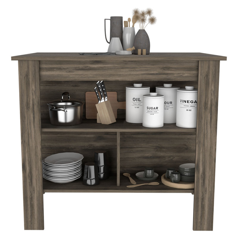 Brooklyn  Kitchen Island, Three Concealed Shelves, Brown