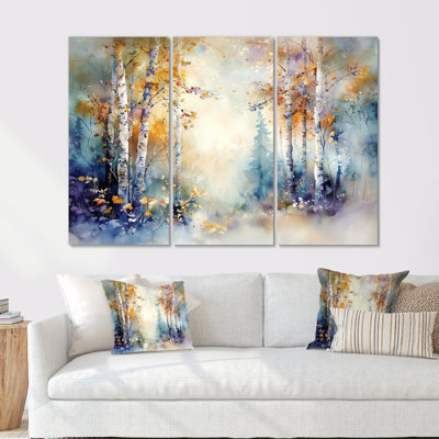 Symphonie vive de bouleaux de forêt III - ensemble d'art mural bouleau