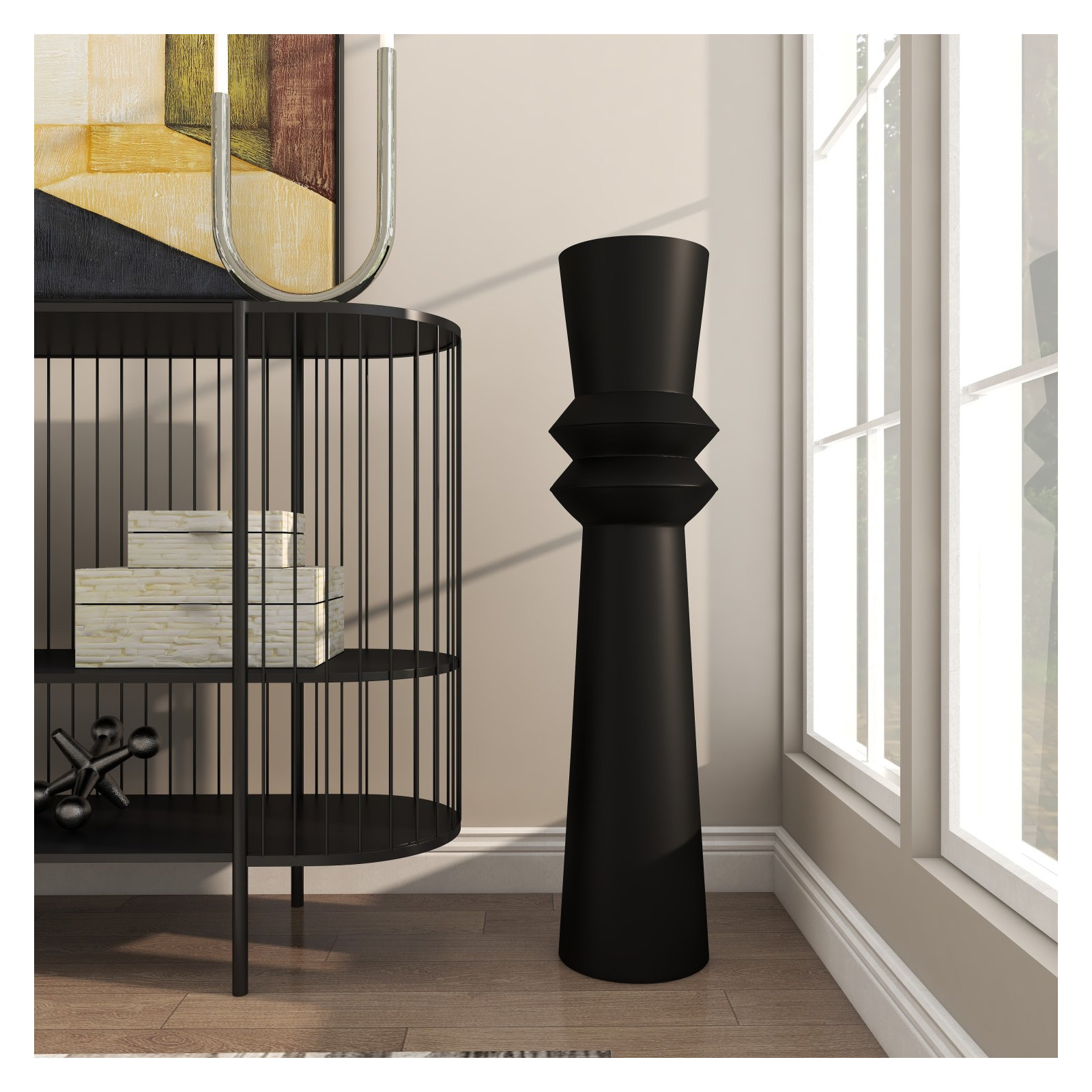 Mable Metal Floor Vase, Black, 38" H x 8.4" W x 8.4" D