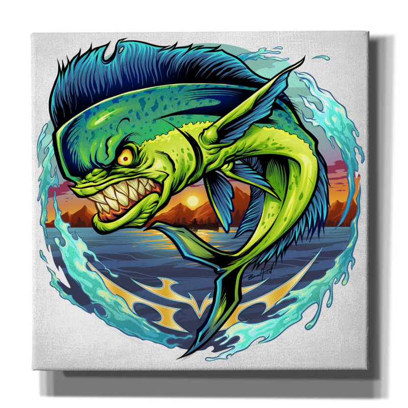 Burdge Angry MahiMahi sur toile, H 37 po x l 37 po x P 1,5 po