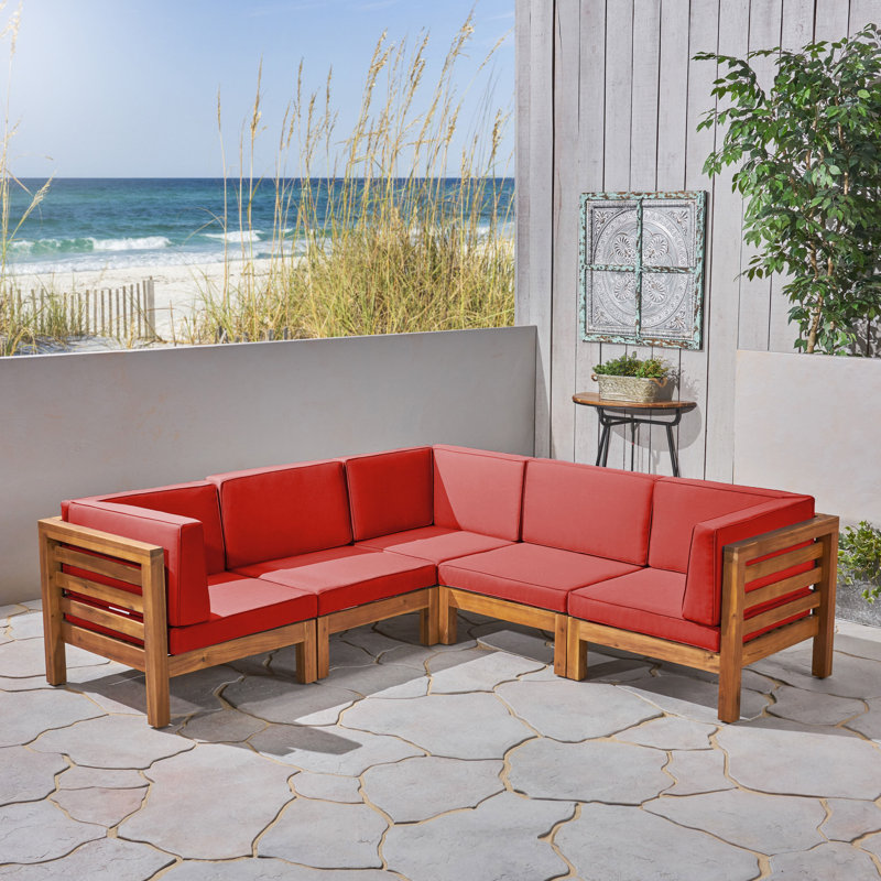Canapé modulaire d'extérieur 30,25 po avec coussins, Structure brune / coussin rouge