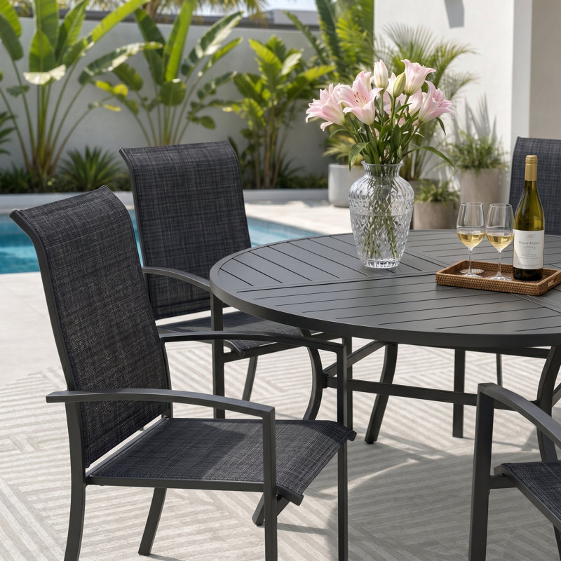Ensemble de salle à manger pour 8 personnes avec chaises empilables Textilene, Black