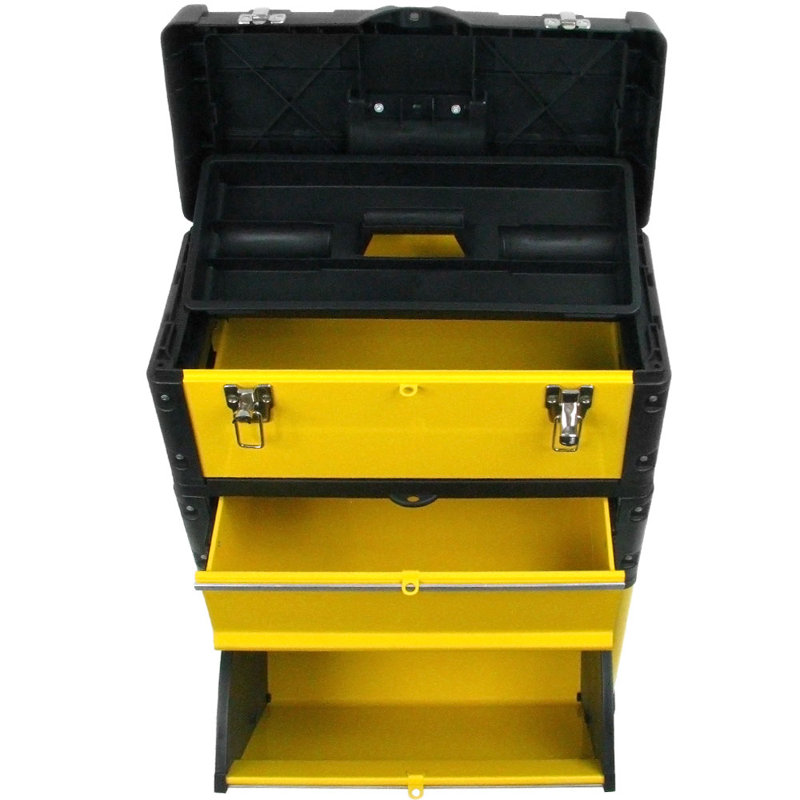 Stalwart Portable Tool Box with Wheels Stackable 3-in-1 Tool Chest Foldable Comfort Handle and Latches