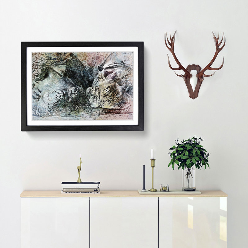 Pair of Sleeping Hippos in Abstract - Picture Frame Graphic Art Print, Black Framed, 48cm H x 65cm W x 2cm D