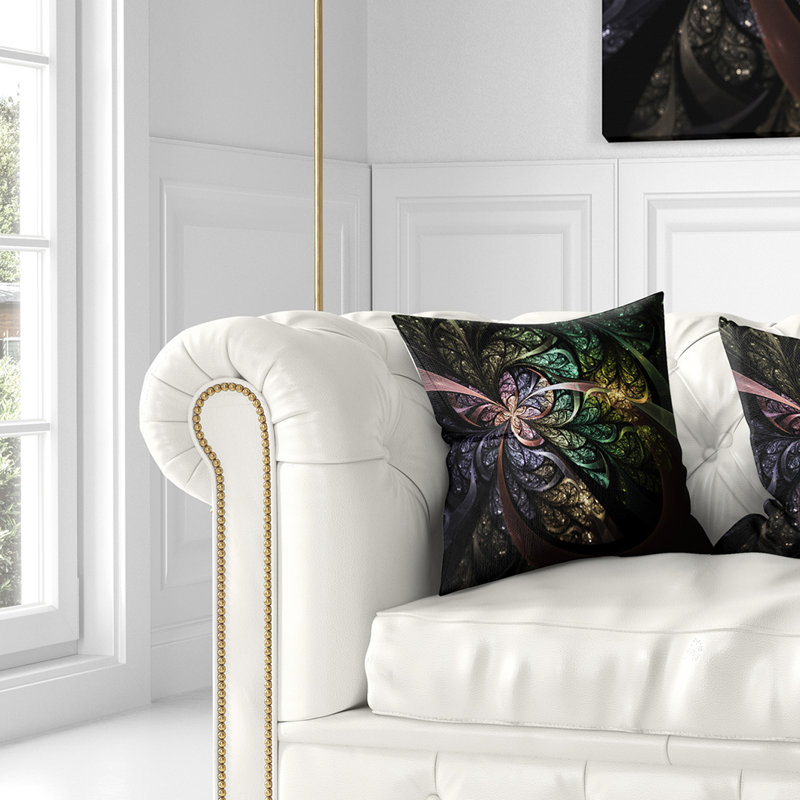 Coussin décoratif floral à fleurs fractales, 16 po x 1 po, Coussin décoratif