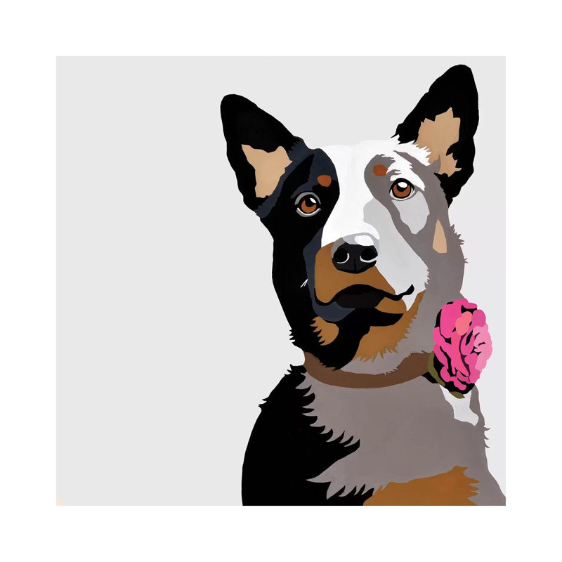 Jasper With A Pink Flower by Julie Ahmad - Wrapped Canvas Print, 30.48 cm H x 30.48 cm W