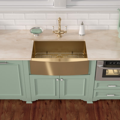 33" Gold Undermount Farmhouse Apron Front Kitchen Sink 16 Gauge Stainless Steel Single Bowl Kitchen Sink with Bottom Grid