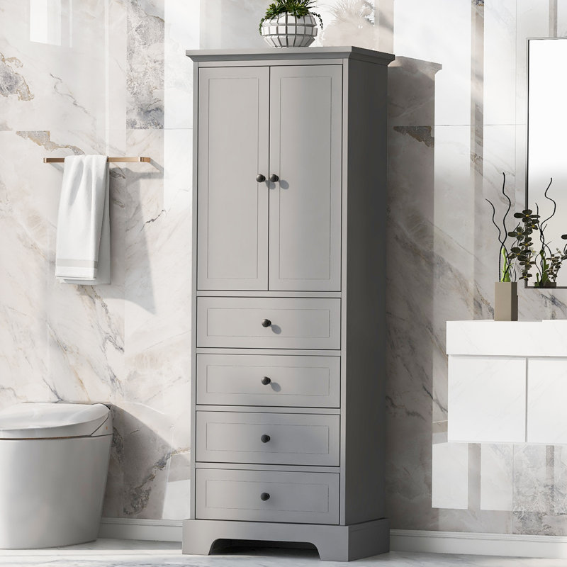 Flora Freestanding Bathroom Cabinet With Drawers, Gray