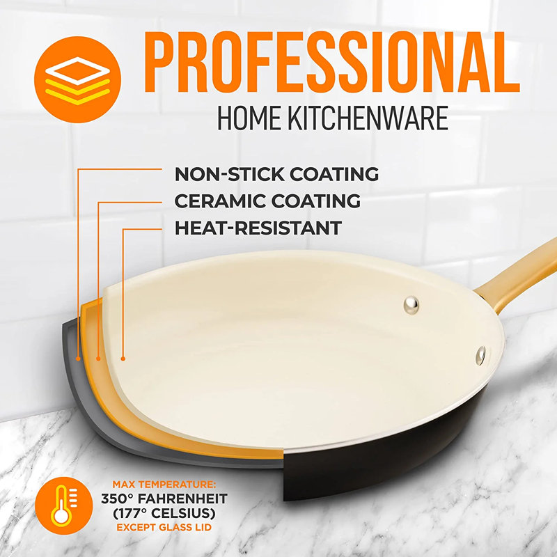 NutriChef 12" Golden Titanium Handle Ceramic Fry Pan