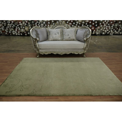 Élégant tapis népalais oriental vert olive 6 x 9