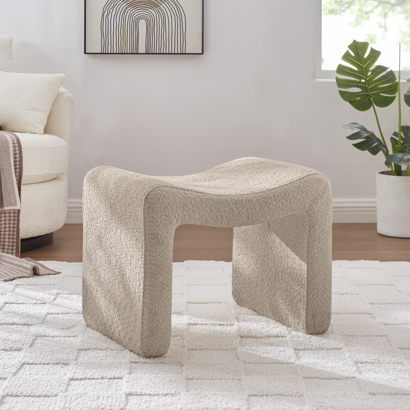Demacio 21.63" Wide Standard Ottoman, Camel Boucle 100% Polyester