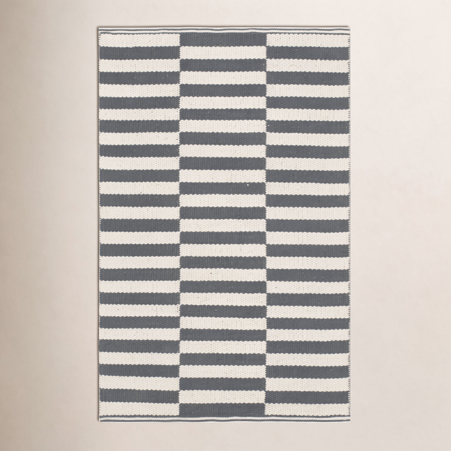 Ilona Ivory Gray Striped Cotton Rug, Rectangle 2'6" x 4'