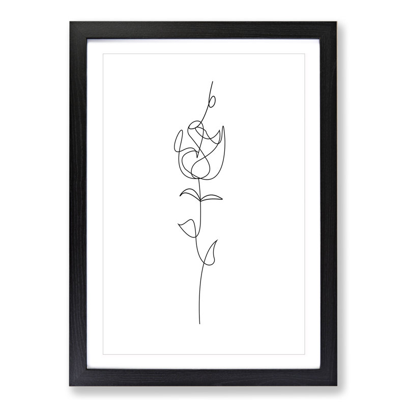 Line Flower - Picture Frame Drawing, 36cm H x 27cm W x 2cm D, Black Framed