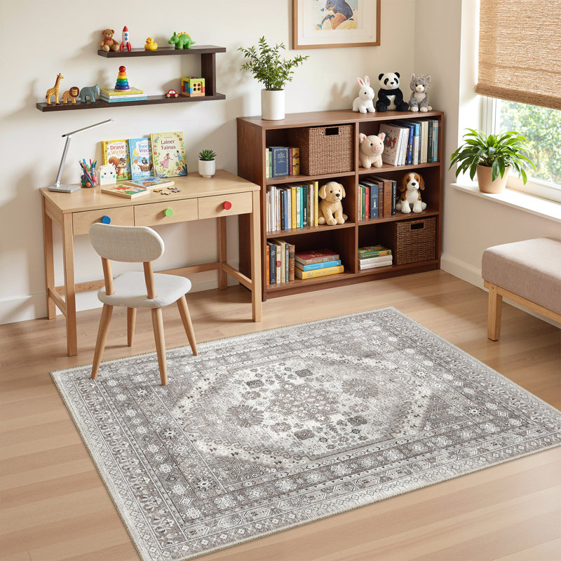 Malaika Machine-Washable Non-Slip Medallion Area Rug, Rectangle 3' x 5', Brown