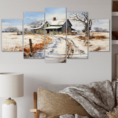 «Farmhouse Country Pointillism On Canvas», reproduction de 5 pièces