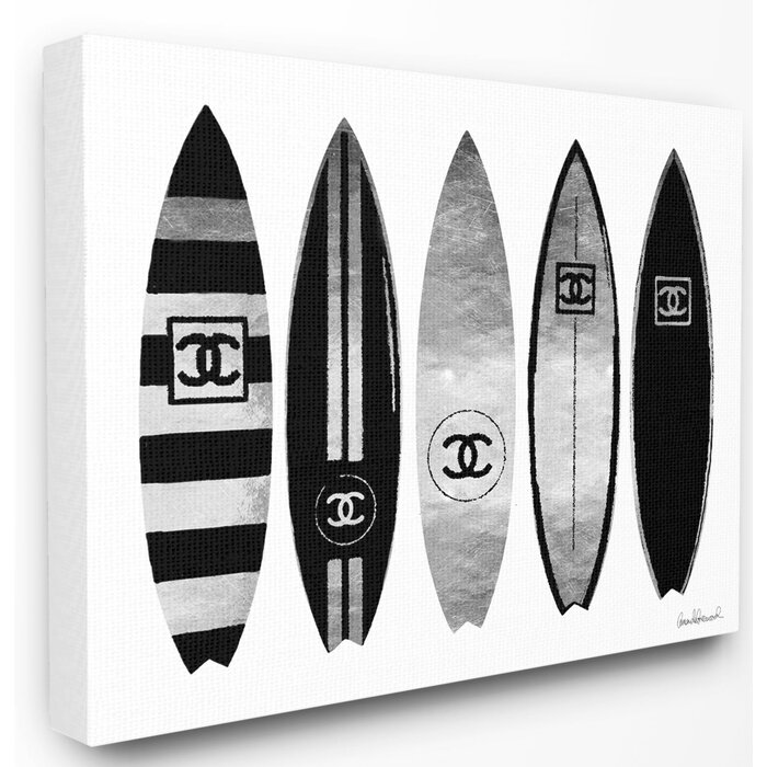 Stupell Industries Fashion Designer Surf Boards Black Silver Watercolor ...