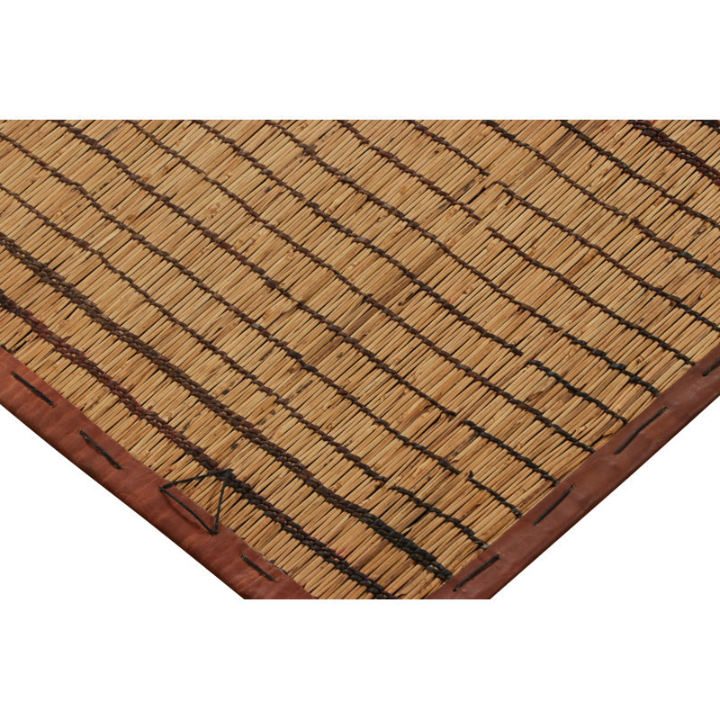 Vintage Tuareg Mat Runner, Stripes In Warm Gold And Brown Tones - Rug & Kilim