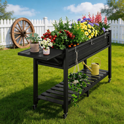 Elevated Raised Garden Bed With Legs Planter Box Stand With Storage Shelf