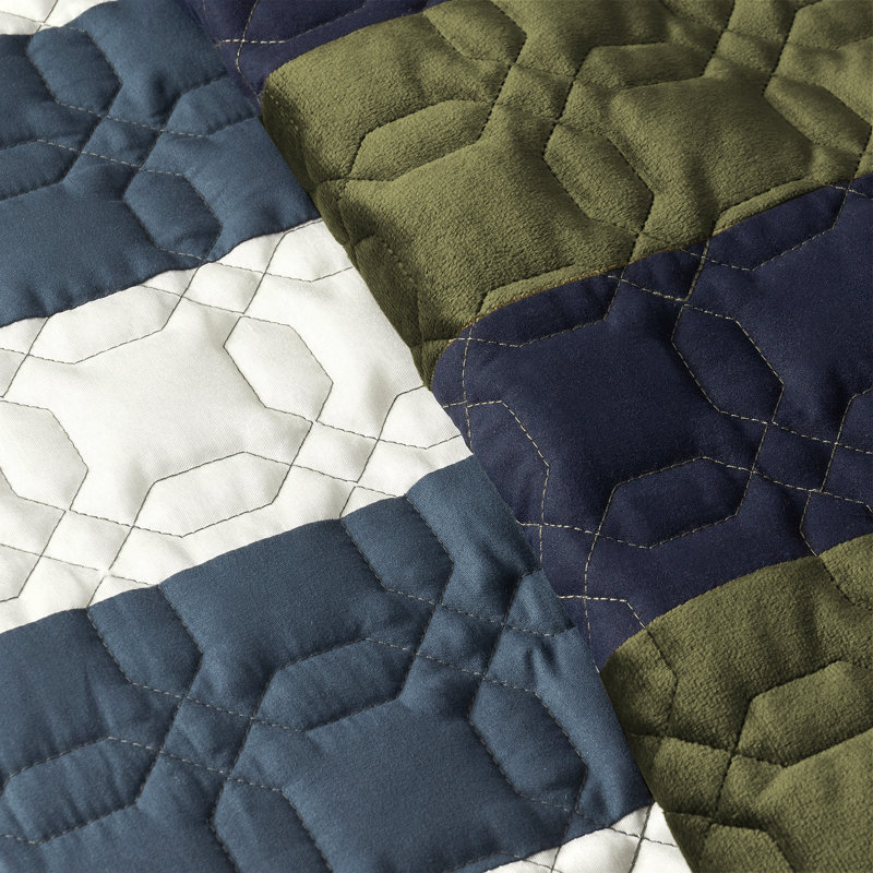 Ensemble de courtepointe en microfibre Wonderful Patchwork, Courtepointe très grand et 2 très grandes taies, Marine