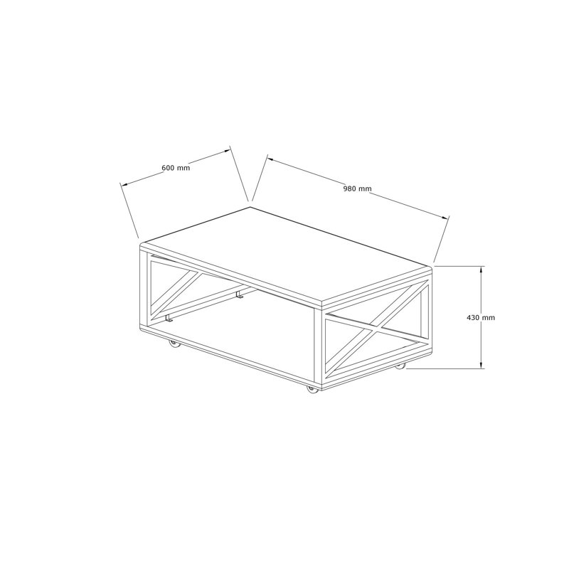 Modern 2-Tier Coffee Table with Metal Frame, Walnut Finish, 38.6 x 16.8 x 23.4 inches | 100% Pine Wood Construction | Features 4 Castors for Easy Mobility & Additional Storage | Stylish Industrial Design