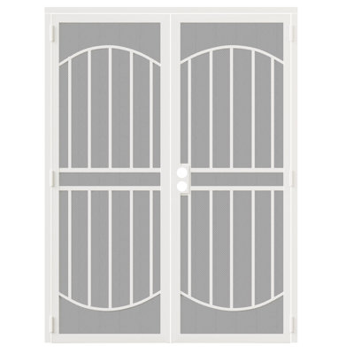  Security Screen Door – Perforated Mesh Steel with Rust-Resistant Finish and Dual-Bore, Reversible French Door in White