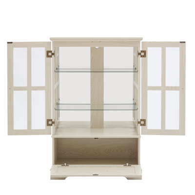 White Display Cabinet with Full-Color RGB Light Strip and Flip-Top Drawer,Freestanding Storage Bookcase for Dining Room,Living Room,Bedroom and Entryway