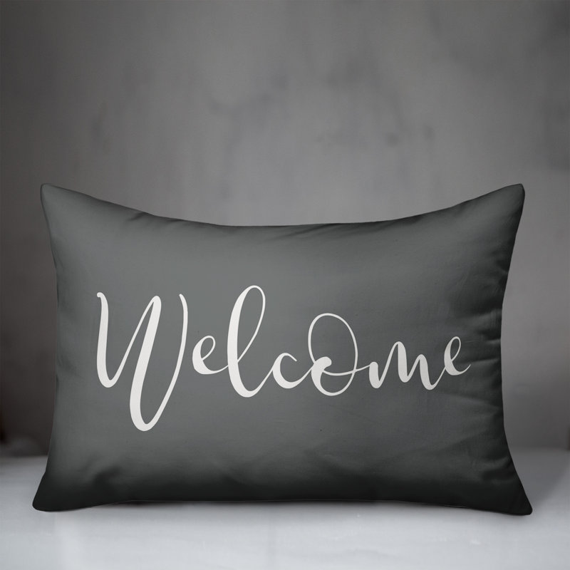 Housse et insert pour oreiller rectangulaire Welcome, Gris foncé / Blanc
