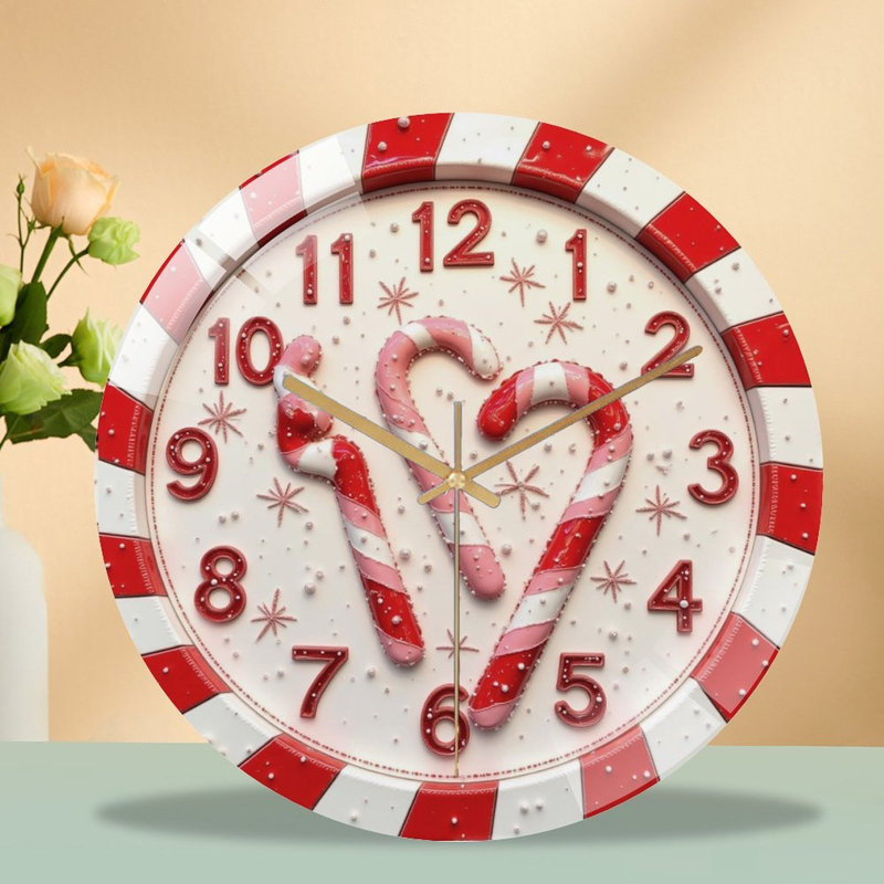 Horloge murale bonbon, canne, cœur et horloge - 12 po