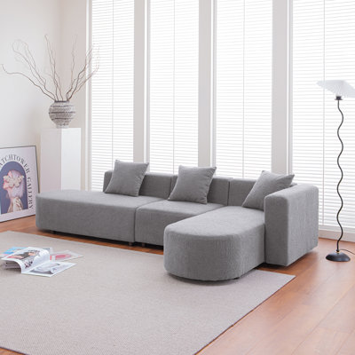 Modern L-Shaped Boucle Sofa with Curved Seat