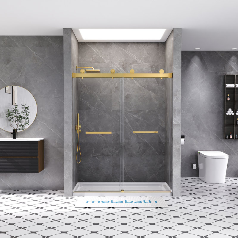 56"-60" W X 76" H Double Sliding Frameless Shower Door with 3/8" (10mm) Tempered Clear Glass, Gold