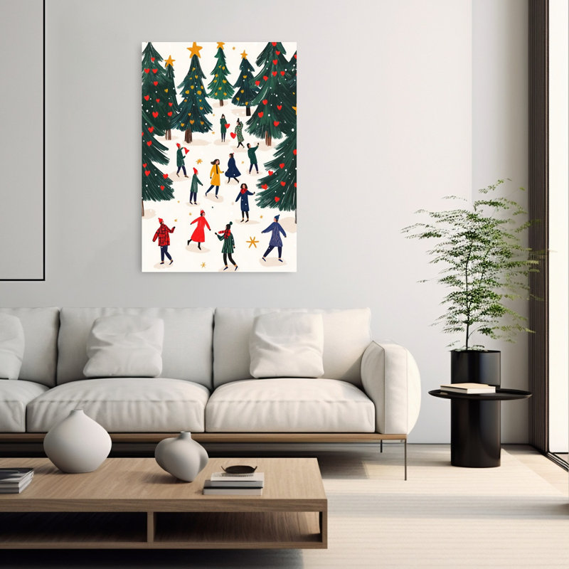 Arbre de Noël contemporain charmant et fantaisiste, impression d'art mural, 60" H x 40" W