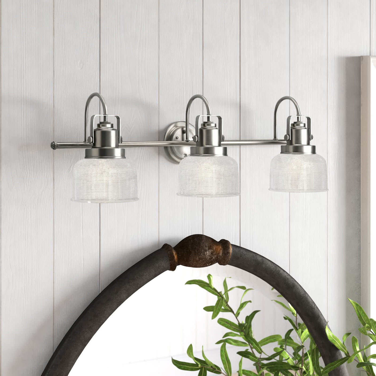 Rosser 3-Light Dimmable Vanity Light, Antique Nickel, 8.75"H x 26.25"W x 7.25"D, 3 Lights