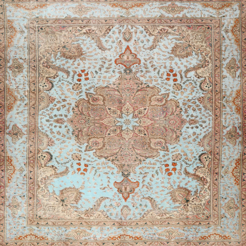 Bleu ciel oriental/Tapis décoratif orange, Carré 4 pi