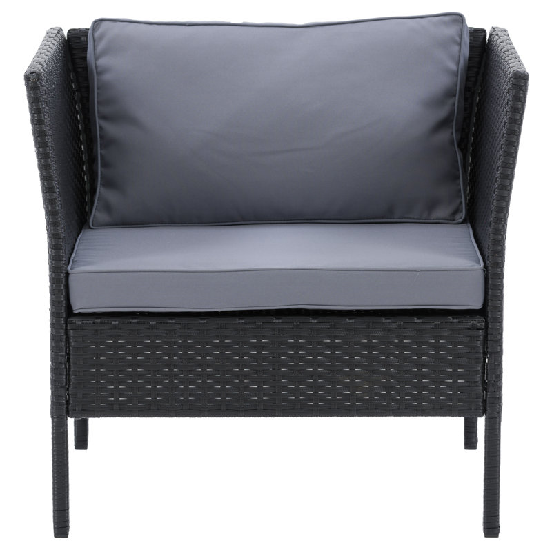 Chaise de patio avec coussins Abercromby, Cadre noir/coussin gris Ash