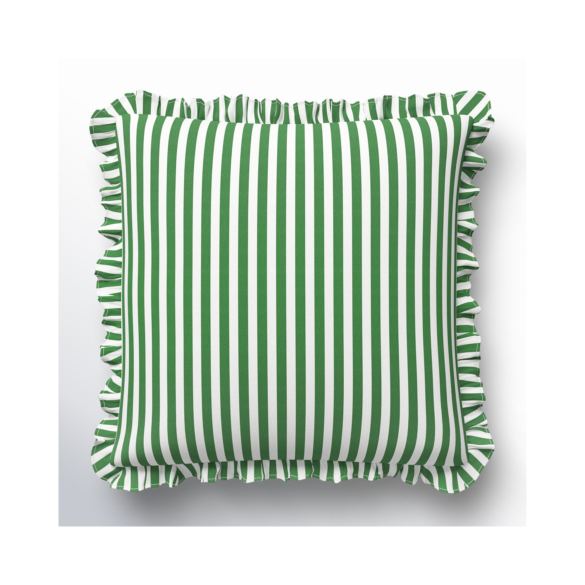 Aneatra Ruffled Cotton Throw Pillow, Green Striped, Down, 20"H x 20"W