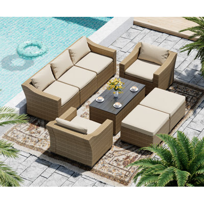 Esmlada Outdoor 8 Piece Patio Furniture Sofa Seating Group with Cushions -  LHBcraft, TB008-WHITE-blue