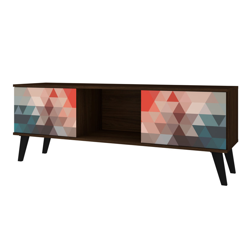Doyers 53.15" Mid-Century Modern 5-Shelf TV Stand for TV's up to 50" in White and Walnut Brown, White and Nut brown