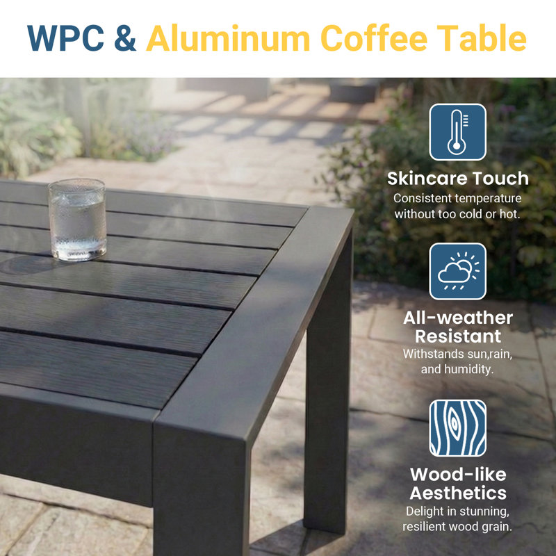 All-Aluminum Outdoor Furniture Set for all Weather, 7-Person Patio Furniture Set with Soft Cushion, 5-Piece Outdoor Patio Set with 3.2" Widened Armrest