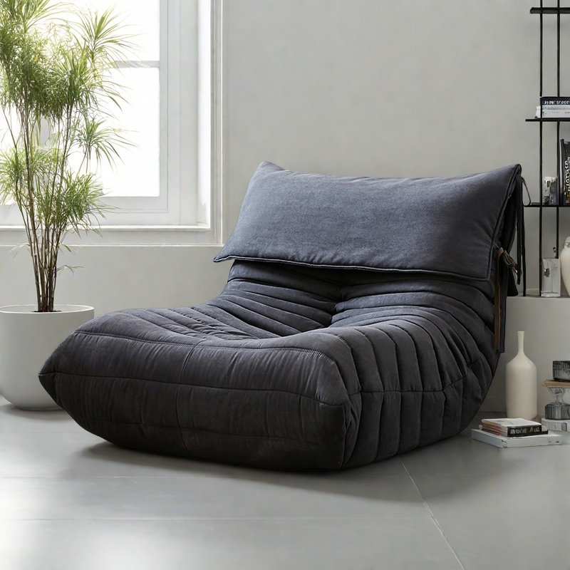 Canapé rétro paresseux chenille, Suède gris clair