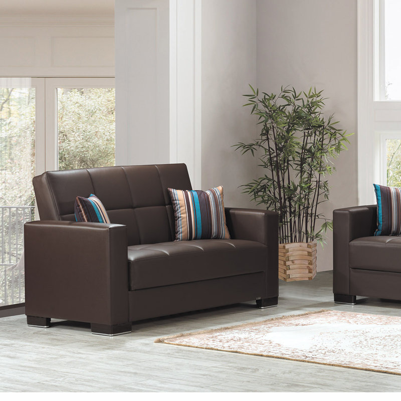 Annalice 66 in. Vegan Leather Loveseat Sofa Bed with Storage – Firm Support Seating for Small Spaces, Brown Faux Leather