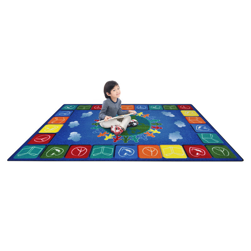 Tapis bleu à motif de livres Peace Love, Rectangle 7 pi 8 po x 10 pi 9 po