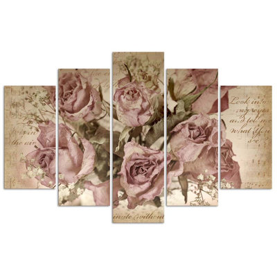 Pink Roses Flowers - 5 Piece Wrapped Canvas Print