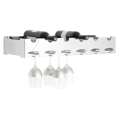 Deresha Floating Mount Wine Bottle & Glass Rack Silver