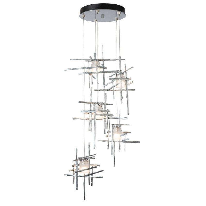 Tura 5 - Light Cluster Pendant, 50" - 130", Seeded Clear, Sterling