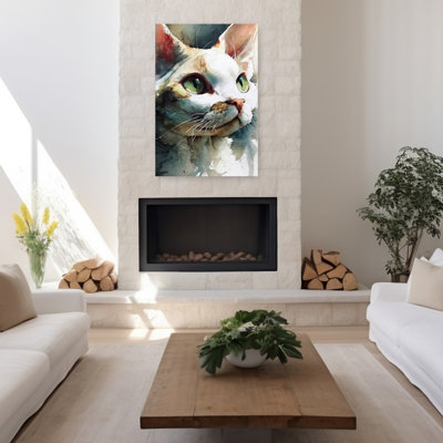 Aquarelle, chat vert aux yeux verts, reproduction d'art murale
