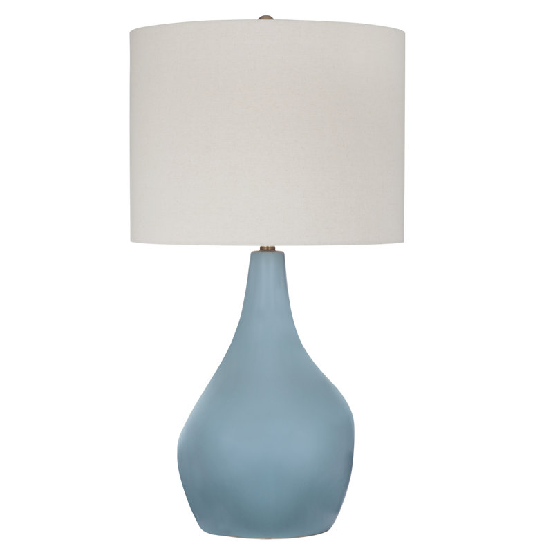 Rawlins Blue Glossy Teardrop Ceramic Table Lamp with Off-White Shade