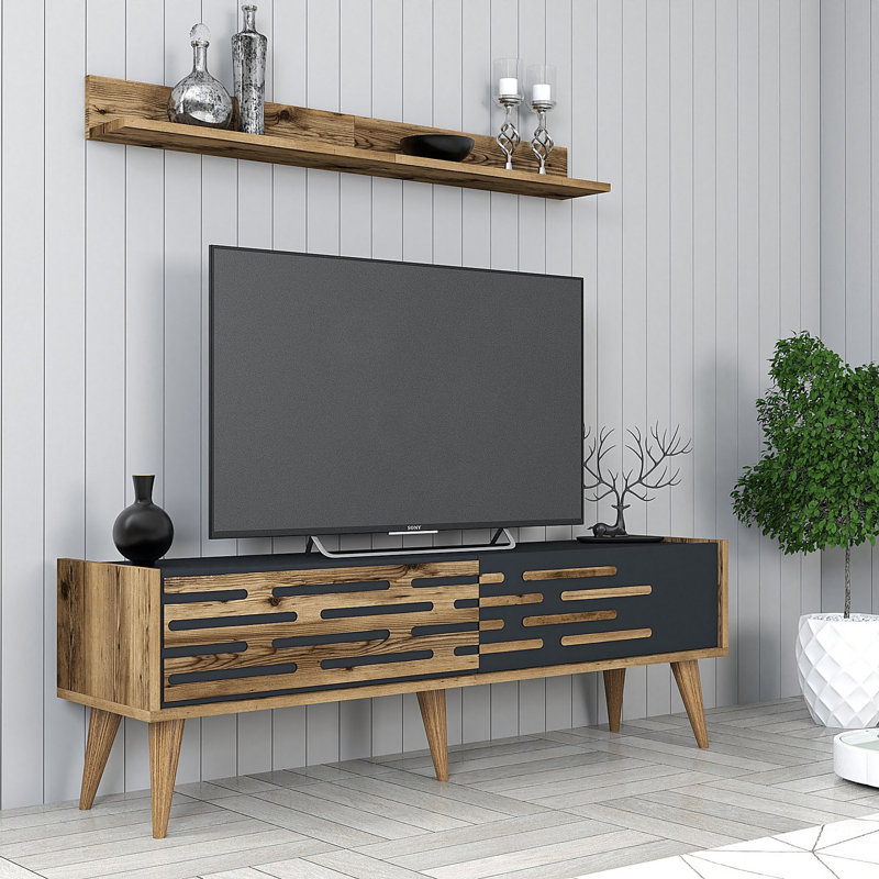 Keikei Unfinished TV Stand, Brown/Black
