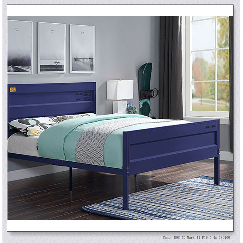 Lit plateforme double bleu, Bleu, Double