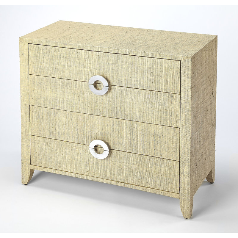Amelle 4-Drawer Raffia Accent Chest, Cream